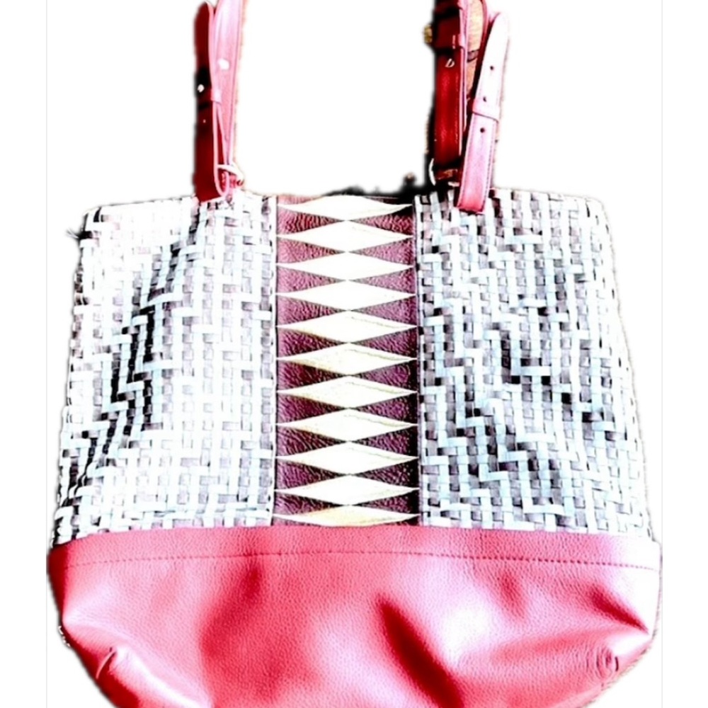 Elliot Lucca Artsy Boho Designer Woven Leather oversized Tote Bag